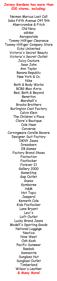 jersey gardens outlet store list